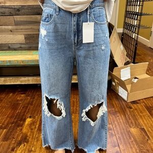 Sneak Peek Distressed Wide Leg Blue Jeans